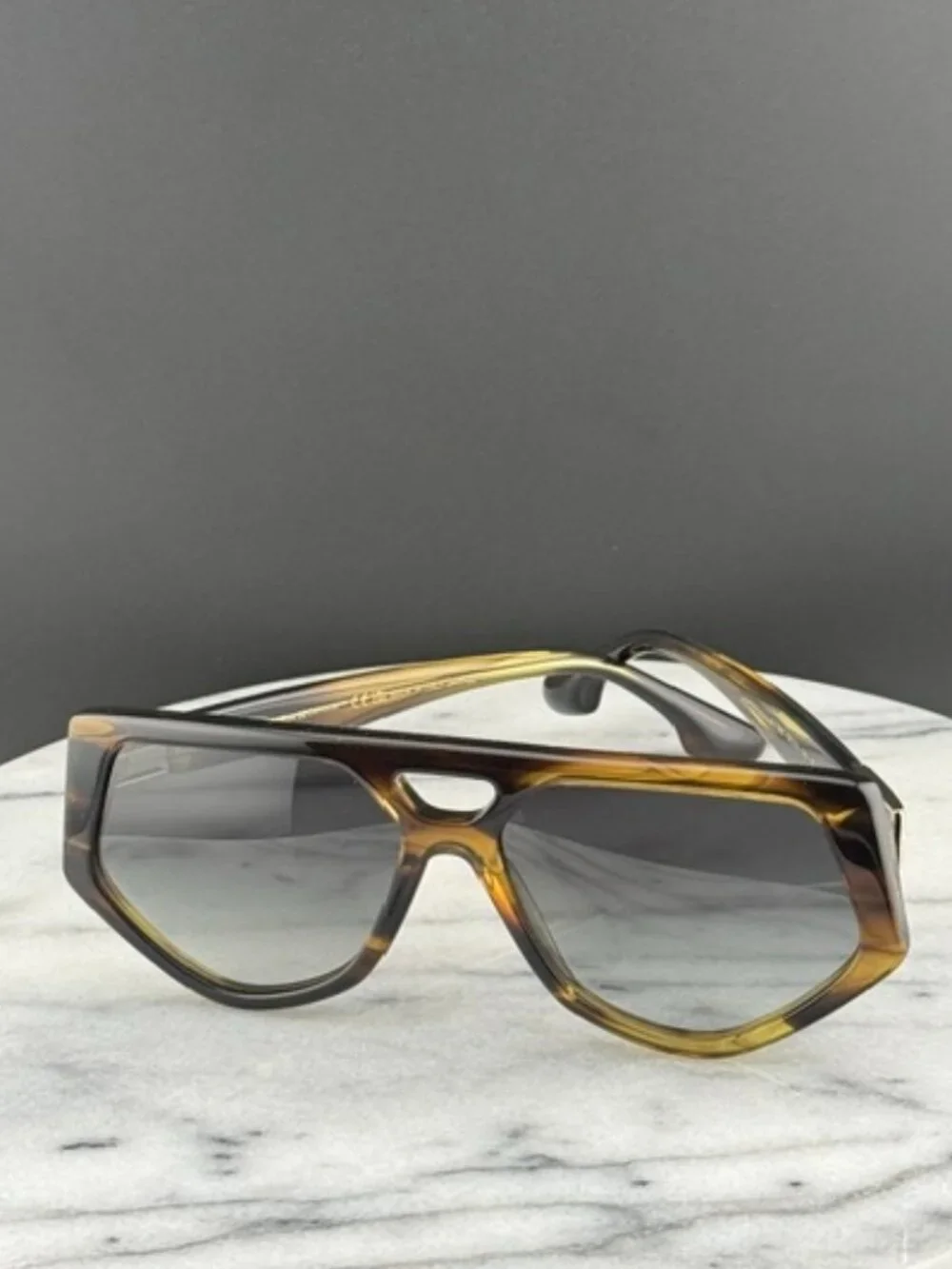 Victoria Beckham VB681S 318 Geometric Aviator Sunglasses Khaki Brown